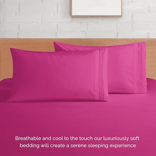 Elegant Comfort Luxury 1500 Premium Hotel Quality Microfiber 4-Piece Sheet Set - Soft, All Around Elastic 18-24 Inches Deep Fitted Sheet - Extra Deep Pocket Sheets, Twin/Twin XL, Hot Pink