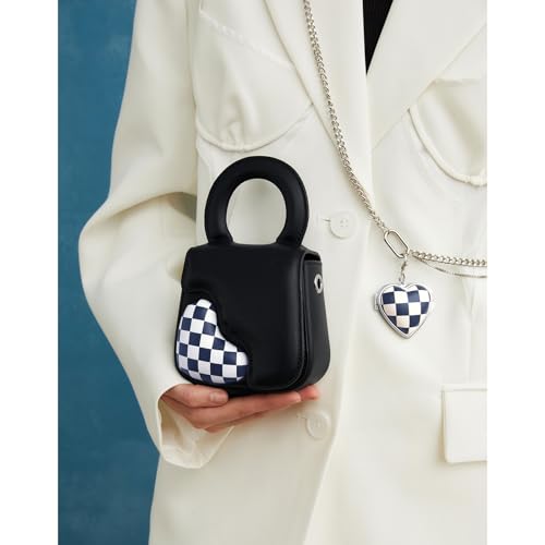 LA'FESTIN Mini Crossbody Bag for Women, Heart-Shape Leather Top-Handle Handbag with Heart-shape Mirrors & Long Chain Strap2