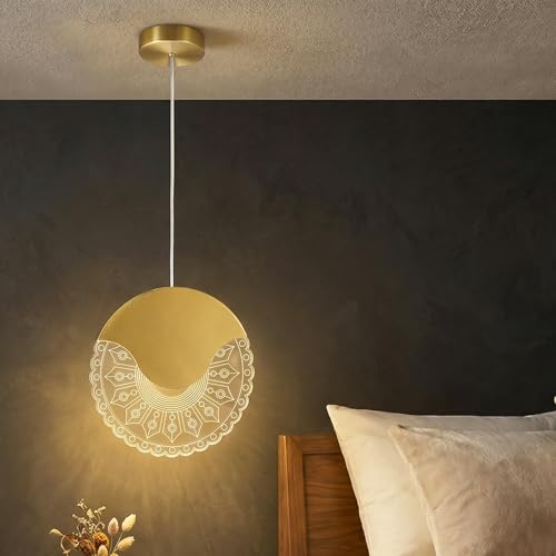 Image of Lampmaster Oval Lumiround Pendant Light with Warm Glow | Decorative Ceiling Lamp | Gold Finish | Adjustable Height | Perfect for Bedroom, Living Room & Dining Area, Home & Office | 1 Year Warranty