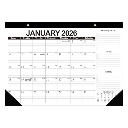 Calendario de pared 2026, calendario mensual de 18 meses con sección de notas, planificador de papel, calendario organizador, rastreador de fechas, calendario de pared para , oficina, escritorio