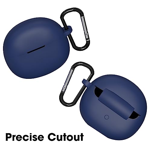 Image of Sounce Soft Silicone Case Cover for Boat 141 Pro, Scratch-Resistant, Non-Slip Grip with Carabiner Clip Keychain, Full Protection, Water Resistant Shockproof Case Anti Fall Anti Dust - Blue