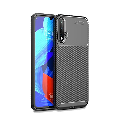 Huawei Nova 5/Nova 5Pro Case, Silicone Leather[Slim Thin] Flexible TPU Protective Case Shock Absorption Carbon Fiber Cover for Huawei Nova 5/Nova 5Pro Case (Black)