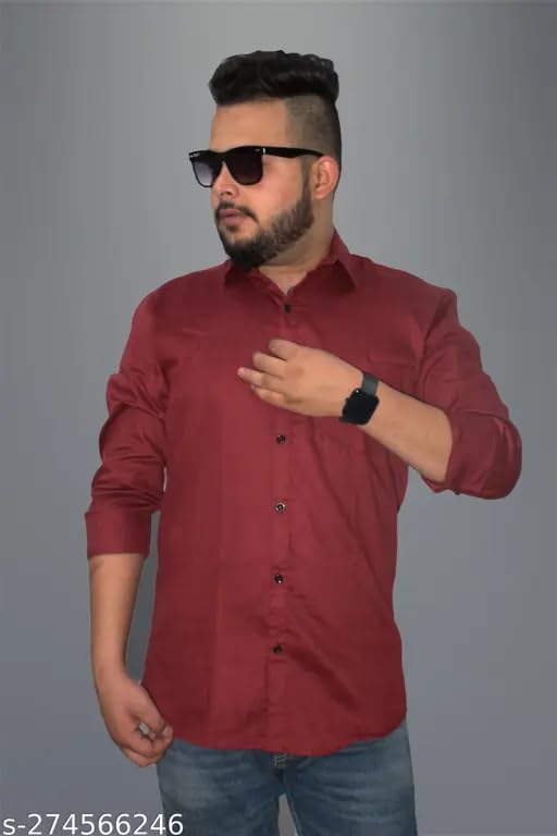 Image of Men's Cotton Casual Shirt, Brown, Full Sleeves, Regular Fit