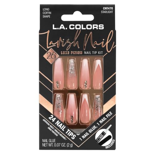Image of L.A. COLORS 26PC Lavish Nail Tips W /Glue, Starlight (Carded) CNT470