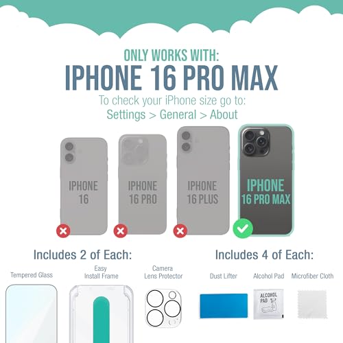 Image of Smartish iPhone 16 Pro Max Screen Protector - 2-Pack Tempered Glass + Camera Lens Covers - Tuff Sheet - 9H Easy Install Frame [Scratch Resistant] Case-Friendly for Apple iPhone 16 Pro Max