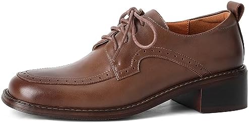 U-lite Women’s Perforated Classic Vintage Lace-Up Square Toe Casual Oxford Shoes for Women Girls Lady Wife