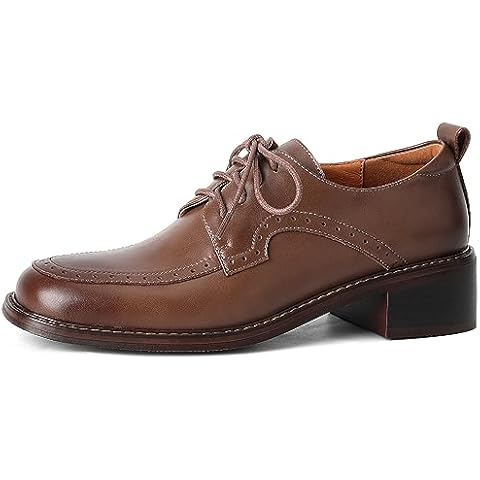 U-lite Women's Perforated Classic Vintage Lace-Up Square Toe Casual Oxford Shoes for Women Girls Lady Wife Brown 9 Cover