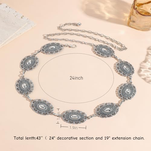 2PCS Western Concho Chain Belt for Women Cowgirl Belt Waist chains Belt for Country Concert Outfit Dresses Jeans4