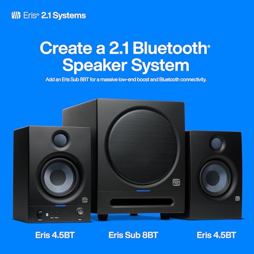 Image of PreSonus Eris 4.5BT Bluetooth Studio Monitors, Pair - 4.5 inch Inch Powered Bookshelf Speakers, Stereo, Desktop Computer, Near Field Music Production, Audio Mixing Recording