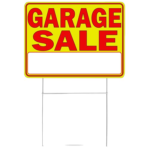Large Yellow Garage Sale Yard Sign Double Sided With Stakes Large 17 Inch By 13 Inch Bright Yellow Signs