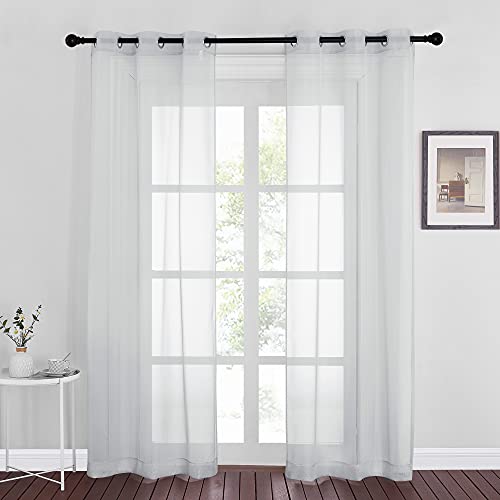 Image of NICETOWN Living Room Window Curtains Sheer Textured, Grommet Casual Voile Sheer Airy Window Treatments Vertical Drapes for Sliding Door /Bedroom, Light Gray, W37 x L84