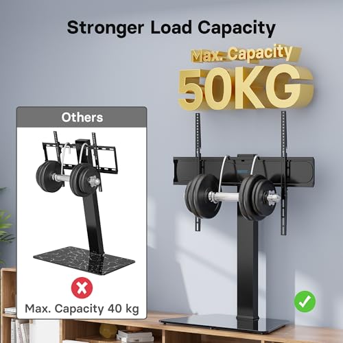 BONTEC Soporte TV pie Universal para televisores de 42 a 86 Pulgadas, Soporte TV Mesa con Altura Ajustable, peana TV Estable con Base de Vidrio Templado, Capacidad 50 kg, máx VESA 800x600 mm