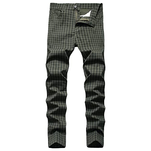 Men's Plaid Stretch Casual Pants Print Flat Front Tapered Fit Dress Pants Slim Stylish Business Golf Trousers
