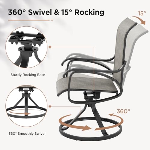Image of LOUVIXA Patio Swivel Chair Set of 2, All-Weather Patio Swivel Rocking Chair, High Back Patio Dining Chairs for Backyard, Porch, Lawn, Garden(2, Taupe)