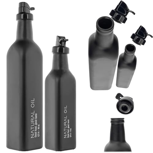 KADAX Botella de cristal para aceite de oliva, juego de 250 ml + 500 ml, botella de aceite para rellenar, jarra de aceite de vidrio, botella de aceite de oliva, botella decorativa para cocina (negro)