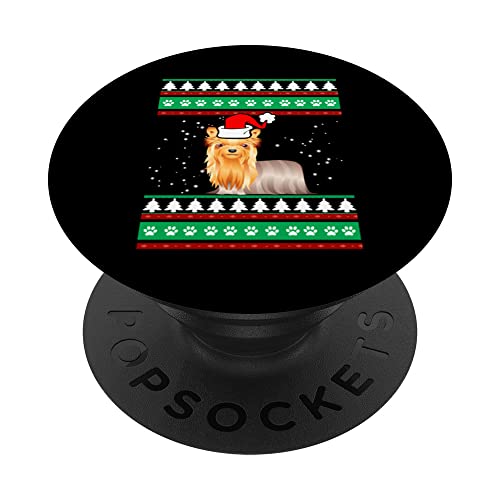 Yorkshire Terrier Dog Santa Hat Funny Ugly Christmas Xmas PopSockets PopGrip Intercambiable