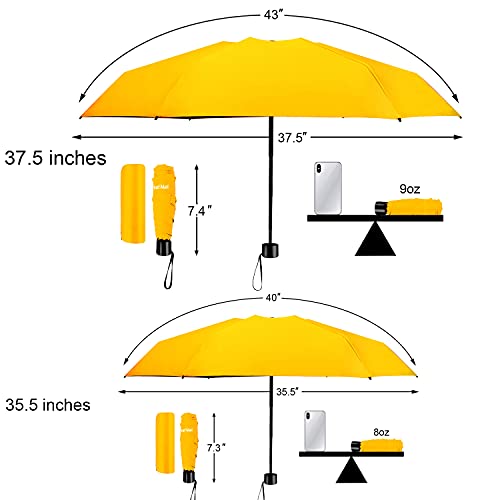 Image of TradMall Mini Travel Umbrella, Portable Lightweight Compact Parasol with 95% UV Protection for Sun & Rain, Yellow