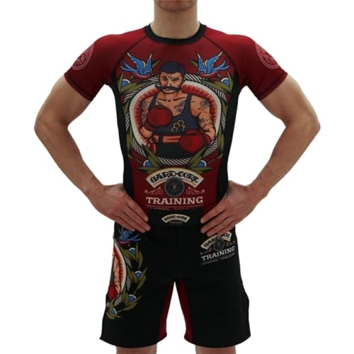 Hardcore Training Men's Rash Guard Compression Short Sleeve MMA Jiu Jitsu No-Gi Tight BJJ Grappling Base Layer Combat3