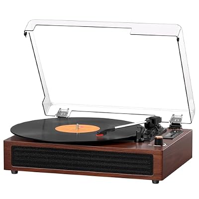 Vinyl Record Player Bluetooth Turntable, 3-Speed Retro Vinyl Player with Built-in Speakers,AUX in, Auto Stop,USB Recording, Belt-Drive LP Player Brown