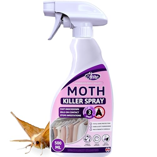 Aviro Moth Killer Spray - Fast Acting Moth Repellent For Wardrobes, Fabric & Surfaces. Professional Strength Carpet Moth Spray For Immediate Treatment & Ongoing Protection Against Clothes Moths
