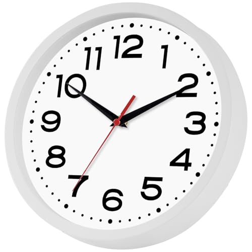 Image of Roymnie 8 Inch Small Wall Clock, Battery Operated Silent Non Ticking White | analog wall clock; bold numerals for easy reading; silent non-ticking; 1 AA battery (not included); for classroom