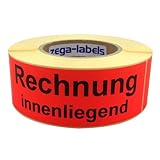 zega-labels Warnetiketten - Rechnung innenliegend - 500 Stück je Rolle - 150 x 50 mm - Versandaufkleber Papier Leuchtrot stark haftend