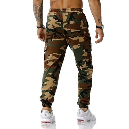 maxToonrain Men's Camo Cargo Joggers Loose Fit Tracksuit Bottoms with Four Pockets Elastic Waistband for Casual Outdoor Hiking Combat Gym Workout (Army Green, Medium) - Image 3