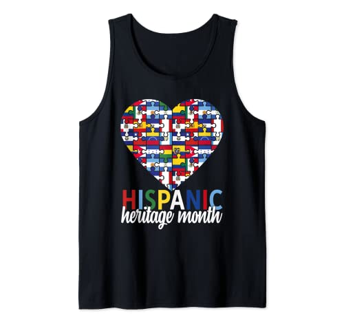 Hispanic Heritage Month all Countries Flags heart men women Camiseta sin Mangas