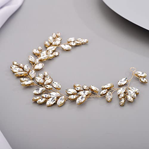 Chargances Bridal Crystal Hair Vine Wedding Gold Rhinestone Headband Fashion Bride Hair Vine Wedding Prom Flower Girl Hair Accessories for Women and Girls (Gold) - Image 4