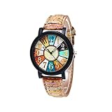 Grtheenumb Relojes de Pulsera para Mujer | 1 Reloj de Cuarzo para Mujer, Relojes de Pulsera para, cinturón analógico con patrón de Cuero Graffiti Harajuku, Colorido