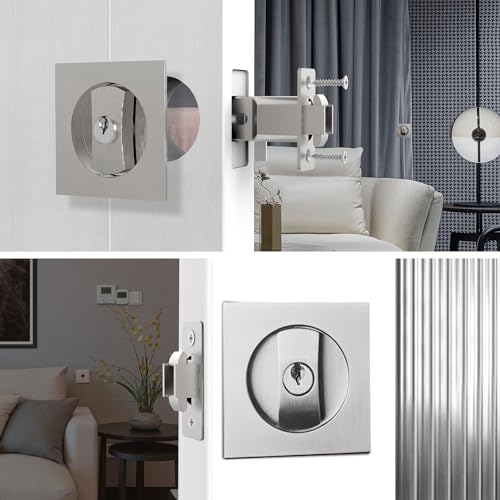 QINAIXQM Einsteckschlösser Schiebetürschloss Quadratisches Schließzylinder Taschentürschloss mit Schlüssel unsichtbares Einbautürschloss silbrig-66mm