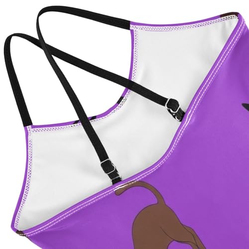Brown Black Cats Purple One Piece Girls Swimsuit, Beach Swimwear 3-10 Y with Adjustable Shoulder Strap, 3-10 Y4