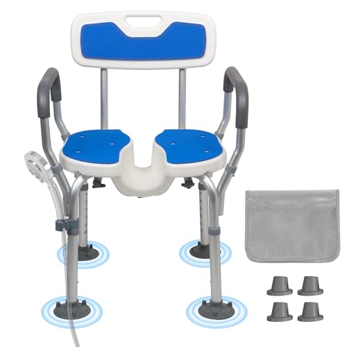 U-förmiger Duschstuhl mit Rückenlehne und Armlehnen Ergonomischer Duschstuhl für Senioren 180kg inklusive Saugnapf 6-Ebene-Höhenverstellbarer Duschsessel Duschhocker für Privatwaschen