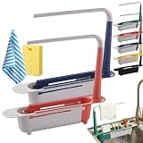 Organizador multifuncional para fregadero: cuenta con una bandeja colgante integrada para un secado eficiente de la toalla y un fácil acceso; la cesta inferior sirve para esponjas y estropajos. Diseñada para mantener tu fregadero limpia y sin desorden, esta cocina es un complemento esencial para cualquier chef casero. Perfecto para mejorar la funcionalidad y el estilo de tu cocina.