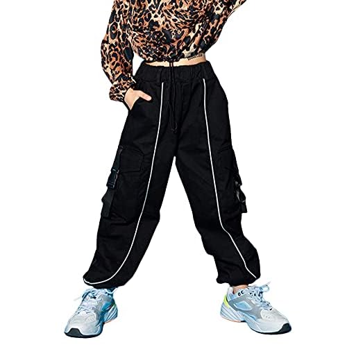 Rolanko Girls Cargo Pants for Kids Loose Streetwear Hip Hop Dance Cotton Cargo Jogger Pants for Kids 4-15 Years Army Green 7