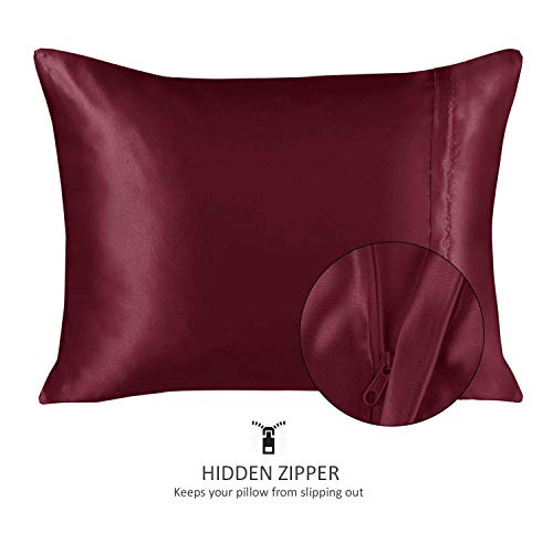 ShopBedding Satin Pillowcase with Zipper, for Hair and Skin Care, Feels Soft and Cool Like a Silk Pillowcase, Satin Pillow Cases 2 Pack, Slik Pillow Cover, Burgundy, Standard, Set of 2 - Blissford