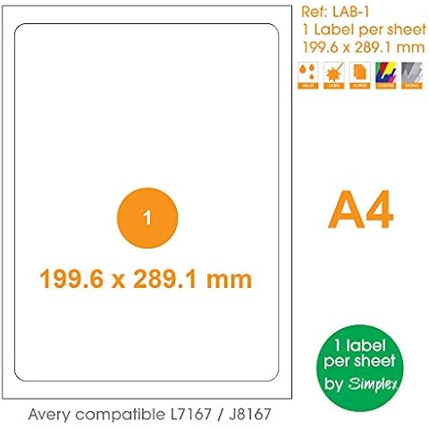 100 X Address Labels White A4 Sheets Sticky Self Adhesive for Inkjet/Laser Printer (1 Label) Cover