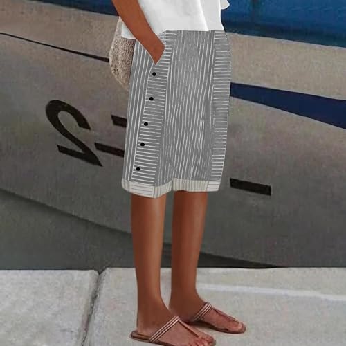 Elogoog Calça feminina de linho de cintura alta plus size Y2K Streetwear Calça de caminhada leve pri