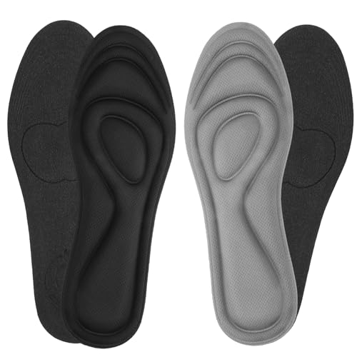 Image of 2 Pairs Memory Foam Insoles, Full-Foot Responsive Cushioning, Plantar Fasciitis Insoles for Women Man, Orthotic Shoe Inserts Arch Support Inserts for Foot Health (Black Grey, W 7.5-8.5 /M 5.5-6.5)