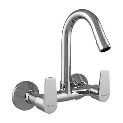 PARRYWARE Praseo Series Wall Mounted Swinging Spout HOT and Cold Sink Mixer (Chrome) | Twin Side Lever, Brass Body Water Tap/Faucet/Cock for Bathroom/Kitchen Wash Basin | T1335A1
