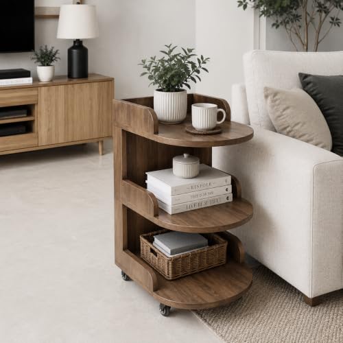 Image of The Attic Solid Wood Rolling Serving Trolley with Storage Shelves, Provential Teak Finish