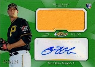 2013 Topps Finest Autograph Jumbo Relics Green Refractor #AJR-GC Gerrit Cole Game Worn Jersey Baseball Rookie Card - Only 125 made!