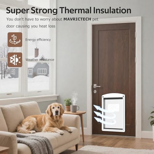 [MAVRICTECH] Cat Door for Door - Cat Door for Exterior & Interior Doors, Steel Frame, Magnetic Double Flaps, 2 Sliding Locks, Weather-Resistant, Fits Cats Up to 15LBS, White - Thumbnail 6