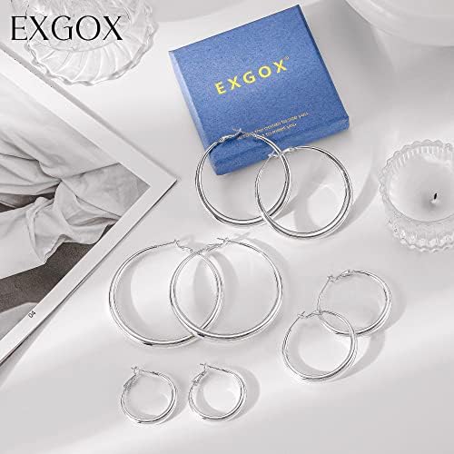 EXGOX Sterling Silver Hoop Earrings for Women Large Gold Hoop Earrings Lightweight Chunky Hoops Earrings 14k Gold Plated 30mm 40mm 50mm 60mm