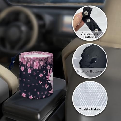 Image of Cherry Blossom Salamander Car Trash Can, Cute Trash Bag, Hanging Car Organizer and Storage Bag, Universal Fit for Front Seat, Back Seat, Floor, Headrest