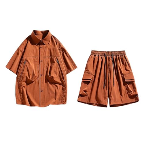 CXLCZNKG Men's Summer Ice Silk Casual Workwear 2-Piece Set Short