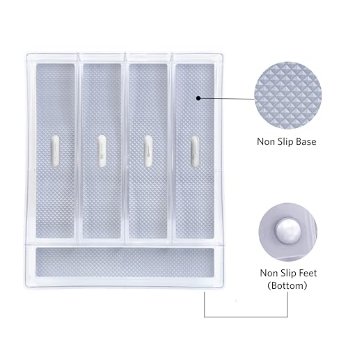 Glad Silverware & Utensil Drawer Organizer - Divided Clear Plastic Storage Tray with 5 Compartments for Kitchen Flatware and Cutlery - BPA Free, Food Safe, Non Slip, 11x13 inches by Glad - Used condition - Image 3