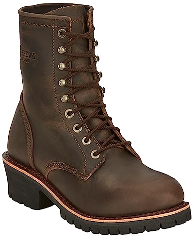 Chippewa Men`s Brown 8In Round Soft Toe Work Boot Brown 12 D