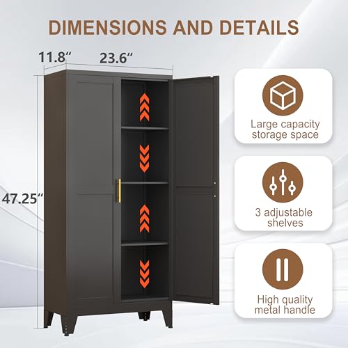 PAOFIN Metal Kitchen Pantry Storage Cabinet with 2 Doors and 3 Adjustable Shelves,Pantry Cabinet with Adjustable Leveling Foot for Kitchen, Living Room, Dining Room(Black) - Image 3