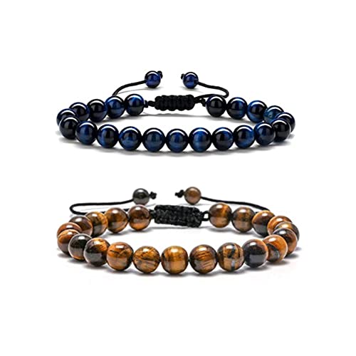 HSAJS Pulsera Piedra Natural 7Chakras Pulsera Mujer o Hombre 8MM Pulsera de Cuentas de Lava Pulsera Yoga Pulsera Ajustable Ojo de Tigre Joyas (Piedra Volcánica + Tigre Amarillo) Cover